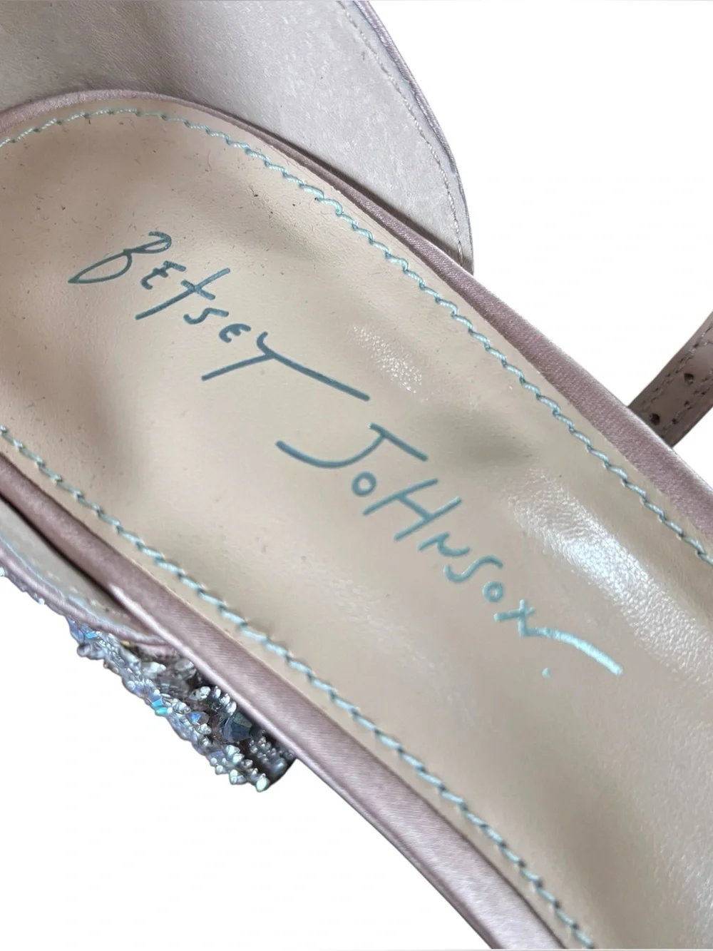 Betsey Johnson Mari Champagne Jeweled Formal Ankle Strap Sandal Block Heel 9M
